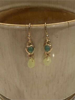 Handmade Faux Gold and Green Lime Beaded Earrings